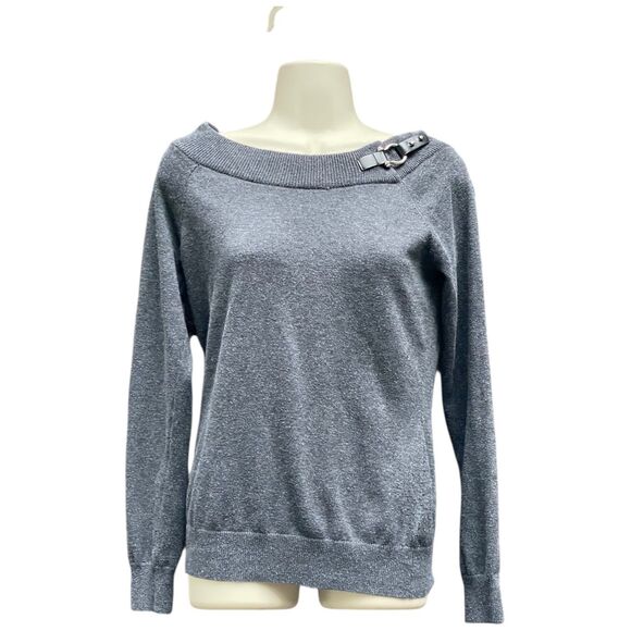 LAUREN Ralph Lauren Dark Gray Horsebit Buckle Boat Neck Sweater Size M Medium - Picture 4 of 13